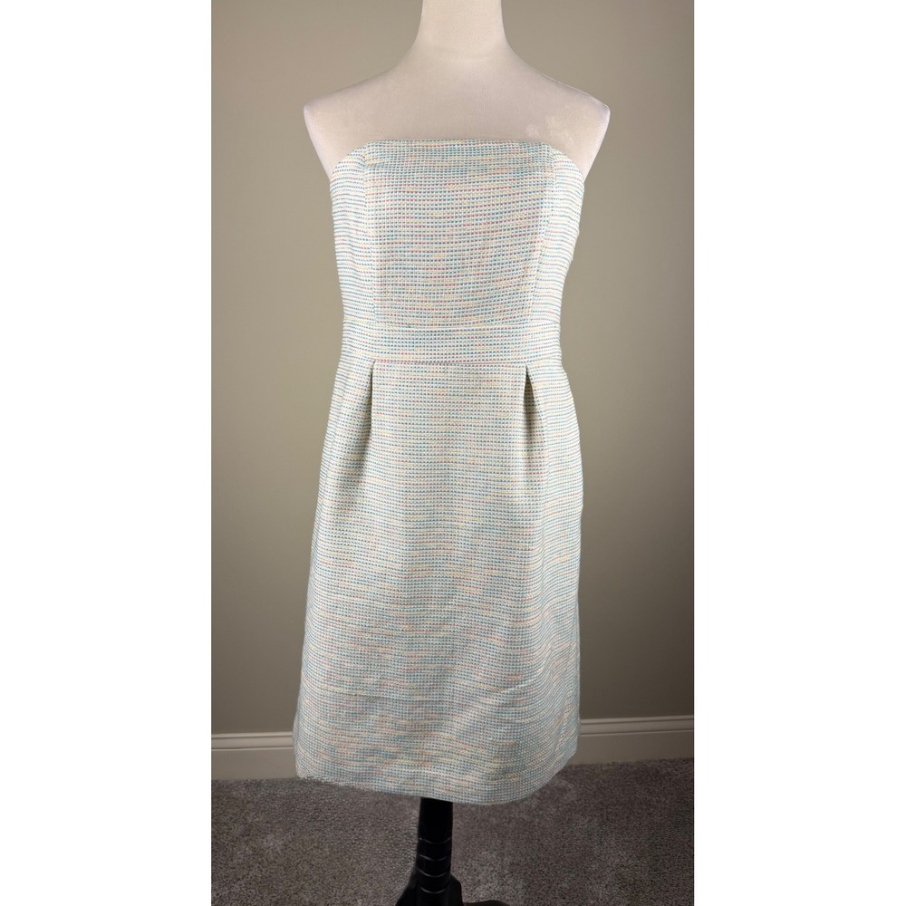 Merona Womens Strapless Tweed Sheath Dress Size 8 Multicolored Pastel Pleated